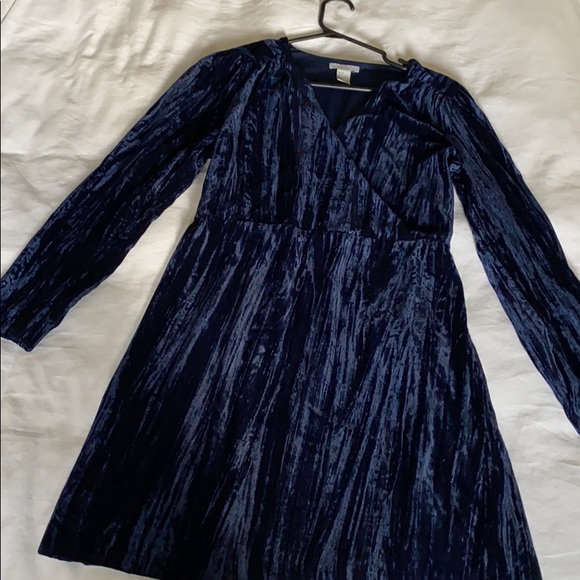 H&M Crushed Velvet Navy Blue Mini Dress - Picture 10 of 12